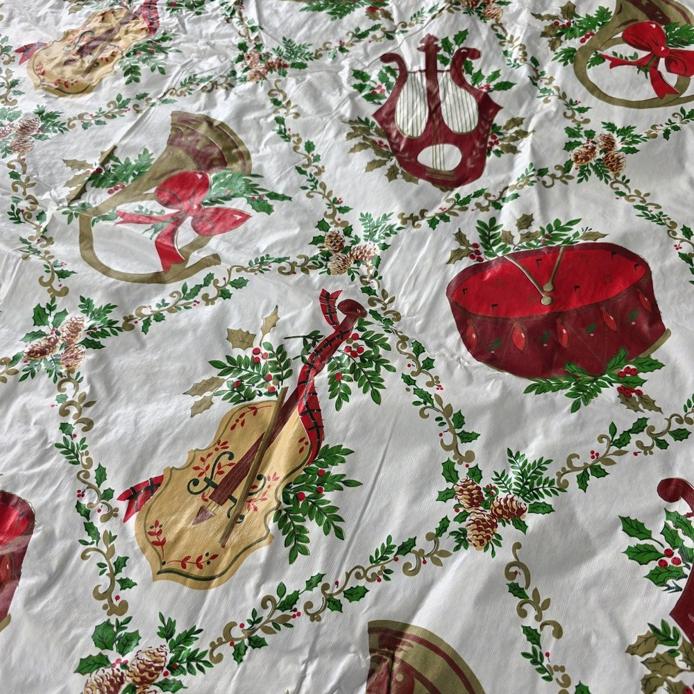 VTG Foam Backed ChristmasTablecloth 52x51 Square Music Instruments Holly Easyβ